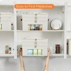 3-Tier Medicine Organizer for Cabinet, Foldable Medicine Storage Box with Clear Cover and Leather Handle, Empty First Aid Kit