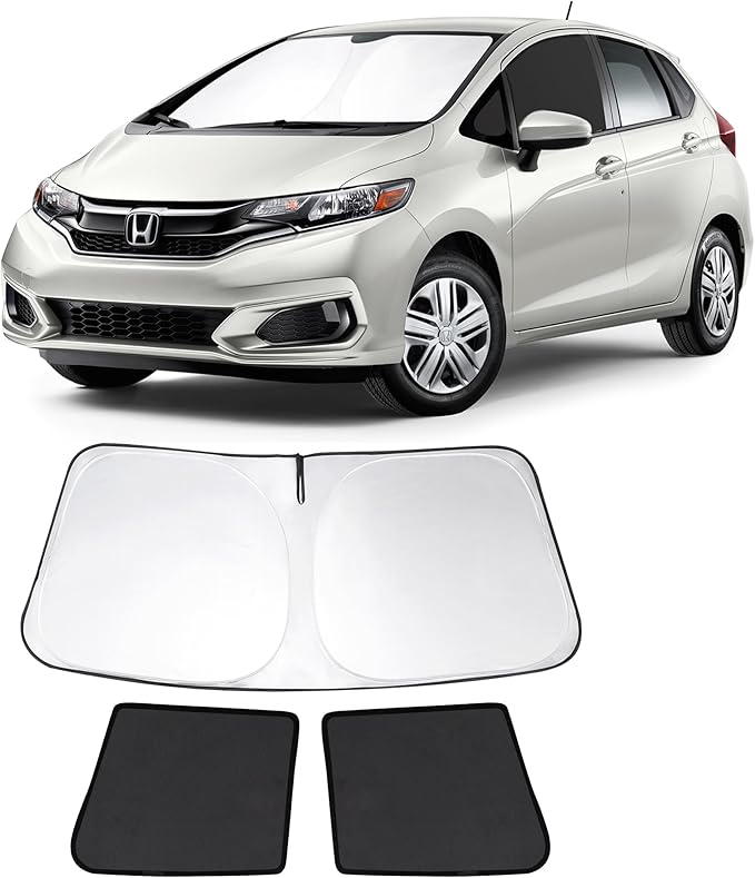 3PCS Car Window Shades Front Windshield Sun Shade Foldable Window Shade Custom Fit for 2015-2020 2016+Honda Fit Accessories Car Shades for Front Windows Anti-UV Rays Block Heat