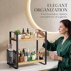 LEMIKKLE 2-Tier Wood Bathroom Counter Organizer with Basket,Waterproof Vanity Perfume Skincare Storage for Bathroom, Kitchen,