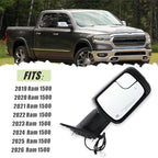 Right Passenger Side Mirror Fits 2019 2020 2021 2022 2023 2024 2025 2026 Ram 1500 With Power Folding Power Glass Heated Turn Signal Puddle Light Blind Spot Chrome Replace#68276502AH(9+2Pins)