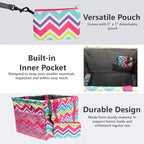 Extra Large Utility Tote Bag - Oversized Collapsible Tote with Wire Frame, Durable Reusable for Beach, Groceries, Laundry, Car Trunk, Storage and Travel - Includes 5x7 Bag with Hook - Chevron Multi