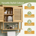 AmazerBath Bathroom Wall Cabinets, Large Bamboo Medicine Cabinets with Towel Bar, Hanging Over Toilet Storage Organizer Cabin
