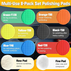 8 Pcs Buffing Polishing Pad, 6.5 Inch Buffing Pads, Compound Buffing Sponge Pads & Woolen Pads Cutting Polishing Pad Kit for Car Buffer Polisher
