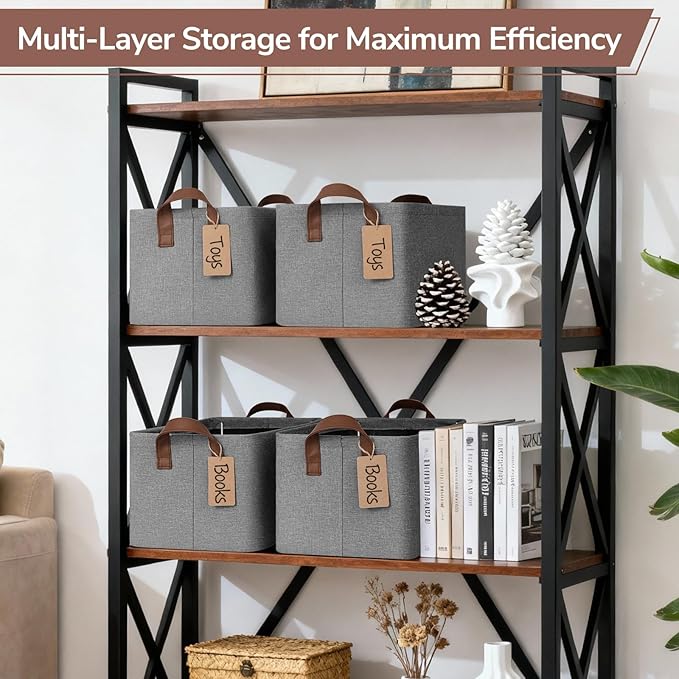 CHICVITA 4 Pack Storage Baskets for Shelves, Foldable Fabric Storage Bins with Metal Frame Handles, Closet Organizer Bins for