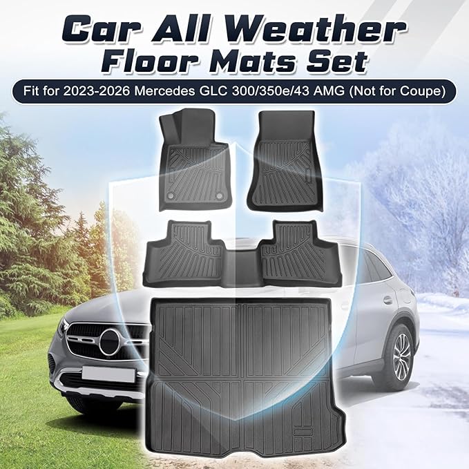 Sunsdrew Floor Mats Cargo Liner Set for 2023-2025 2026 Mercedes Benz GLC/GLC 300/GLC 350e/GLC 43 AMG (Not for Coupe), All Weather TPE Rubber Car Mats for GLC Accessories Raised Edge