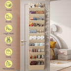 20-25 Pairs Over the Door Shoe Organizer, Clear Pockets Shoe Rack for Closet Door, 10-Tier Hanging Shoe Rack for Boots, Behin