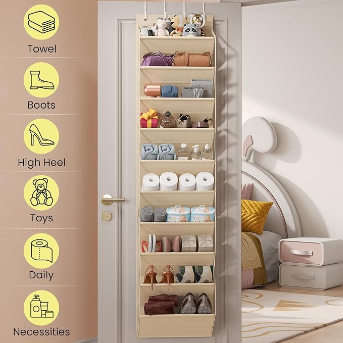 20-25 Pairs Over the Door Shoe Organizer, Clear Pockets Shoe Rack for Closet Door, 10-Tier Hanging Shoe Rack for Boots, Behin