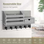 FifthQuarter Key and Mail Holder for Wall, Mail Organizer Wall Mount with 6 Hooks and Storage Drawer, Easy Installation Key R