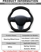 Custom Fit for Tesla Steering Wheel Cover Model 3 (2017-2026) & Model Y (2020-2026), Leather Designed for Tesla Highland/Juni