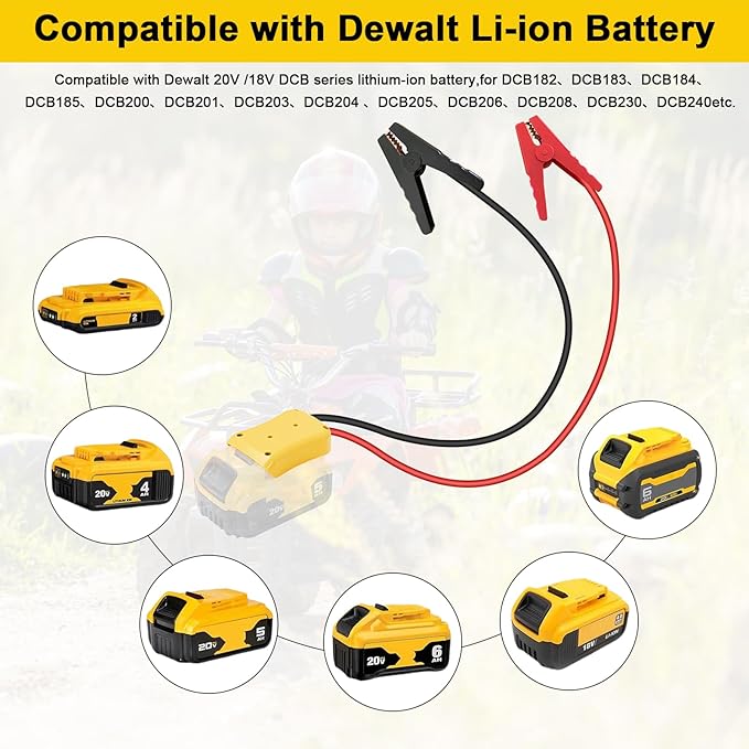 Jumper Cable Clamps for DeWalt 20V Battery Jump Starter, 2.0FT 8AWG Car Battery Jumper Cable with Adapter, Automotive Battery Booster Cable for Tools used to Jump Start a Car