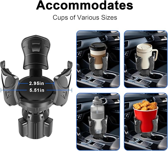 Car Cup Holder Expander, Large Cup Holder Adapter for Car, Water Bottle Holder Extender, Adjustable Drink Holder for Car Fits Yeti, Hydro Flask 24/32oz, Black