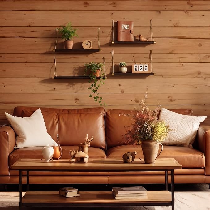 Pinkunn 4pcs Mid Century Modern Decor Walnut Floating Shelves for Wall Mounted Storage Shelves Solid Wood Rustic Decorative S