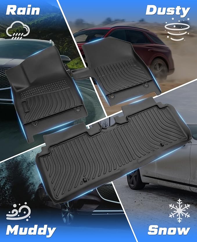 Sunsdrew Floor Mats for 2022-2024 Kia EV6 Accessories, All Weather Floor Liners Front Rear 2 Rows Car Mats TPE Rubber Raised Edge