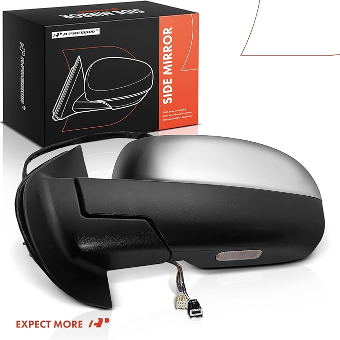 A-Premium Driver Side Power Door Mirror - Compatible with Chevy Tahoe, Suburban 1500 2500 & GMC Yukon - Heated Power Folding w/Blind Spot Detection, Turn Signal, Puddle Light, Memory Function, Chrome