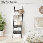 HOOBRO Blanket Ladder, 5 Tier Towel Rack, 17.3" L x 63" H, Wall-Leaning Blanket Rack for Living Room, Decorative Ladder with 