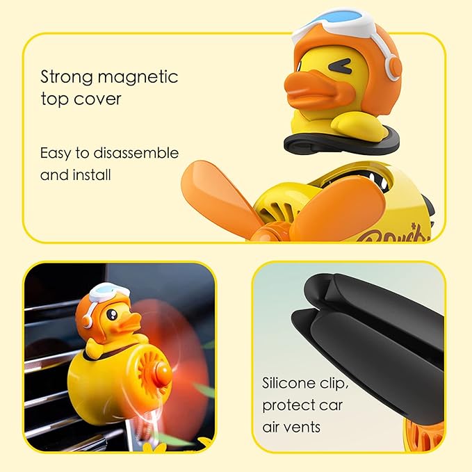 Pilot Yellow Duck Car Air Fresheners - Rotating Propeller Cartoon Automotive Diffuser with Creative Car Perfume Decoration