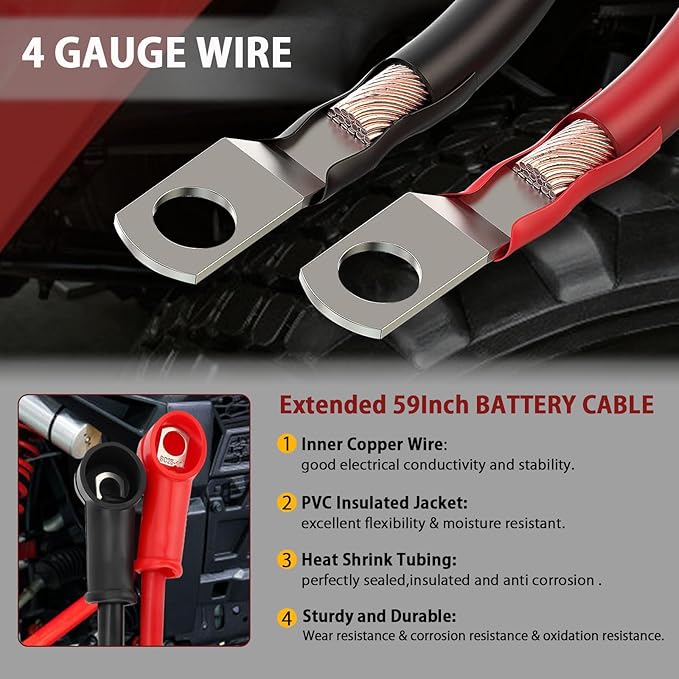 Battery Jump Post Kit with 59.06inch Cable and Metal Insulation Mounting Bracket,Outdoor Heavy Duty Remote Battery Charging Posts Battery Terminals Relocation Kit(Side Mount Kit)