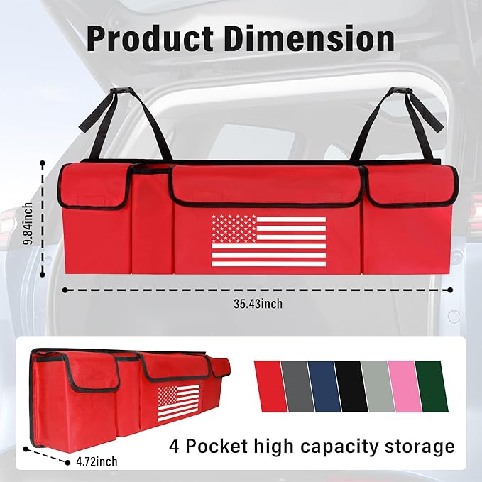 Turcee Car Trunk Organizer,Large Capacity Car Storage Organizer with US Flag Design,Hanging Foldable Car Organizers and Storag