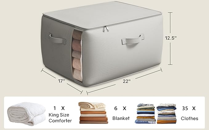Vailando Large Canvas Comforter Storage Bags Closet Organizer for Clothes Sweater Clothes Organizer with Dual Zipper Three Ca