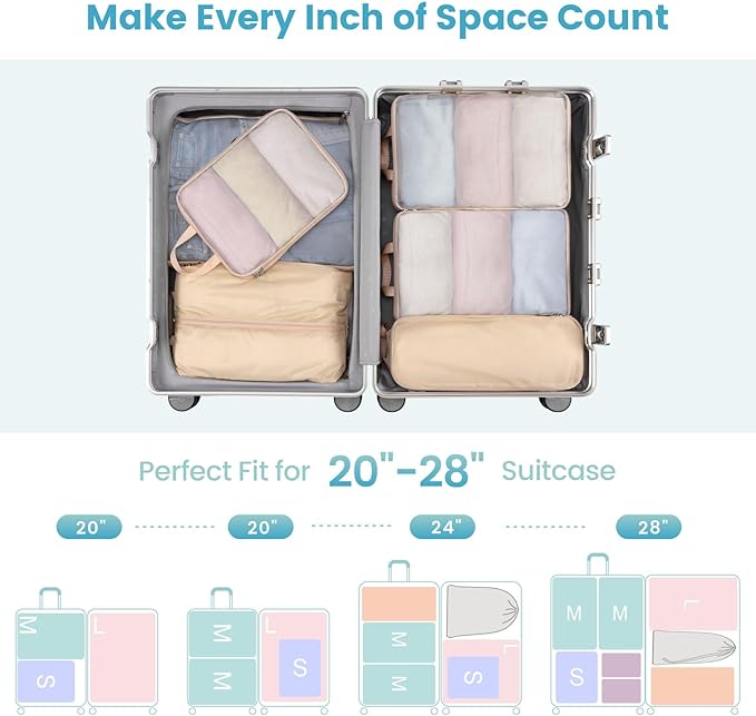 Cambond Compression Packing Cubes for Travel - Lightweight Expandable Travel Bags Luggage Organizers Travel Essentials Compre