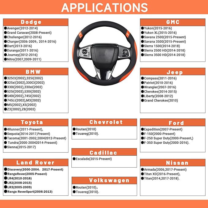Cxtiy Pickup Truck Steering Wheel Cover –Universal Soft Leather Non-Slip Sporty Fashion Steering Wheel Grip Set for Women Gir