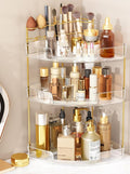 FELIZHOUSE 3-Tier Makeup Organizer for Vanity & Bathroom Countertop – Acrylic Storage Shelf with Perfume Tray & Makeup Brush 