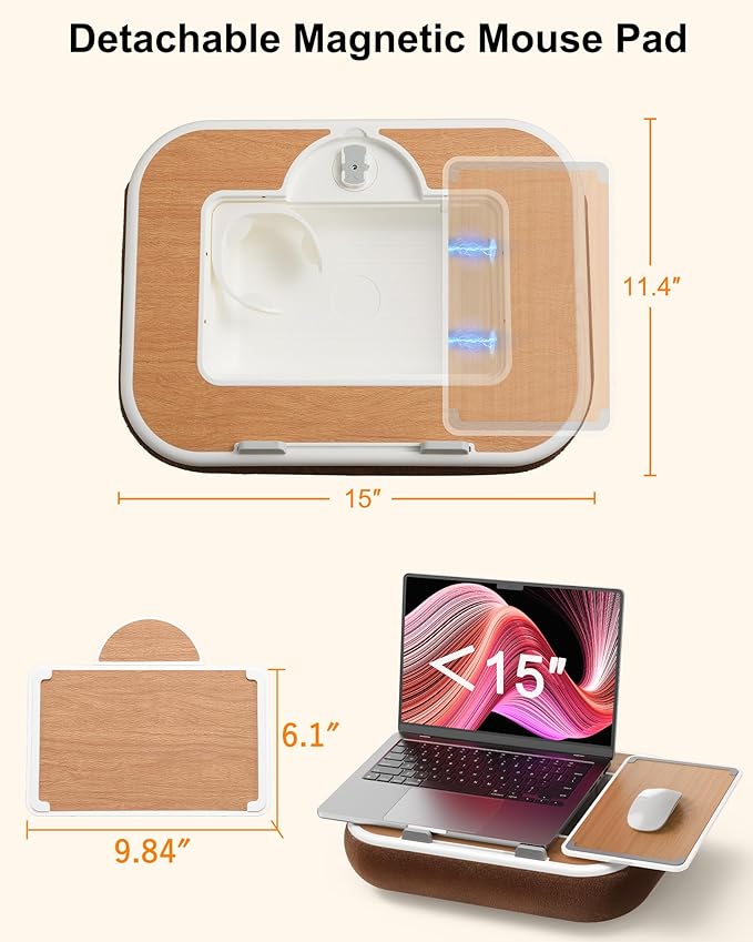 Car Desk for Laptop with Mouse Pad, Car Tablet Holder Back Seat for Kids, Car Tray Table for Front Seat Passenger, Portable Soft Pillow Stand for Vehicle Bed Sofa - Wood Grain