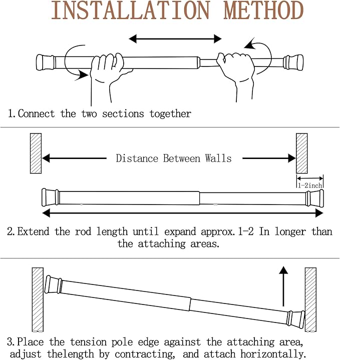 Shower Curtain Rod, 28-43 inch Adjustable Spring Tension Curtain Rod, Anti-Slip Spring Rod Rod for Bathroom, No Drilling, Nev