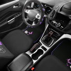 CAR PASS Universal Cloth Butterfly Car Seat Covers Full Set, Embroidered Flower Waterproof Car Floor Mats Carpet, Butterflies