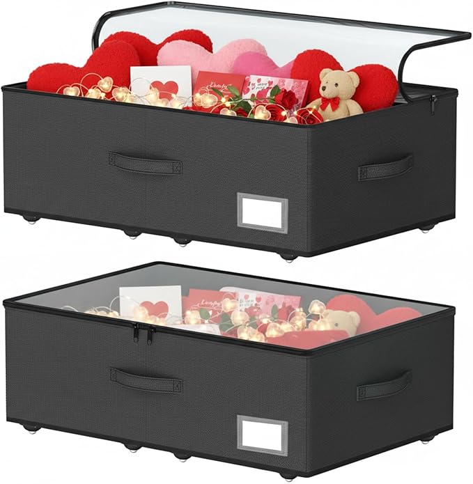 Underbed Storage Bins With Wheels, No Assemble Required 10 inches Height Large Capacity Rolling Underbed Shoe Storage Contain