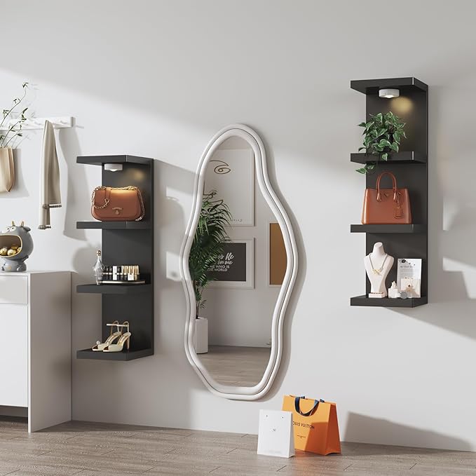 4-Tier Wall Shelf Unit with USB Rechargeable Led Light (Remote Controlled),Versatile Floating Display Shelves,Lack Style Wall