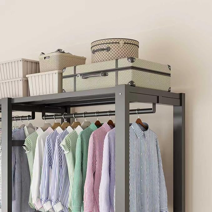 Foldable Portable Wardrobe Closet with Magnetic Doors & Cover, Heavy Duty Covered Clothes Rack with Hanging Clothing Rod, Met