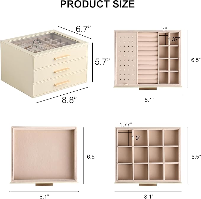 Frebeauty Clear Lid Jewelry Box,3-Layer Jewelry Organizer with Drawer,PU Leather Jewelry Organizers and Storage,Jewelry Boxes