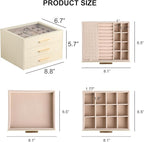 Frebeauty Clear Lid Jewelry Box,3-Layer Jewelry Organizer with Drawer,PU Leather Jewelry Organizers and Storage,Jewelry Boxes