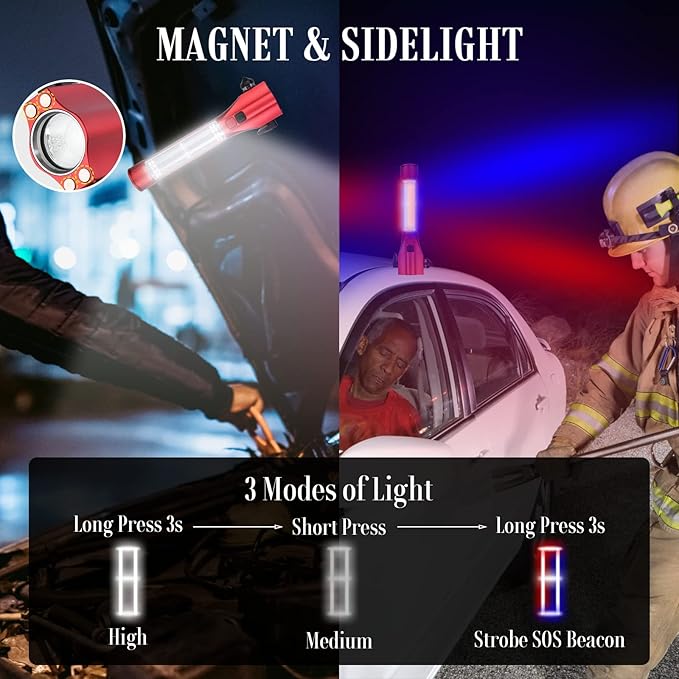 Car Flashlights for Emergencies, Window Breaker Seatbelt Cutter Multifunction Solar Flashlights, Waterproof LED Flashlight Re