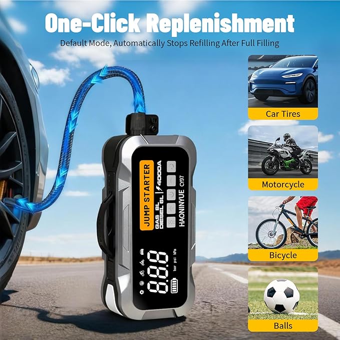 4000A Car Jump Starter with Air Compressor, Car Jumper 150PSI Portable Car Battery Jump Starter, 12V Jump Box Battery Pack