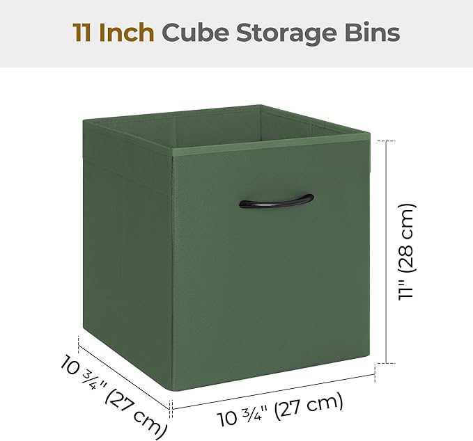 StorageWorks Green Storage Cubes, 11 Inch Cube Storage Bins with Handle, Cube Storage Organizer Bins for Shelves and Closet, 