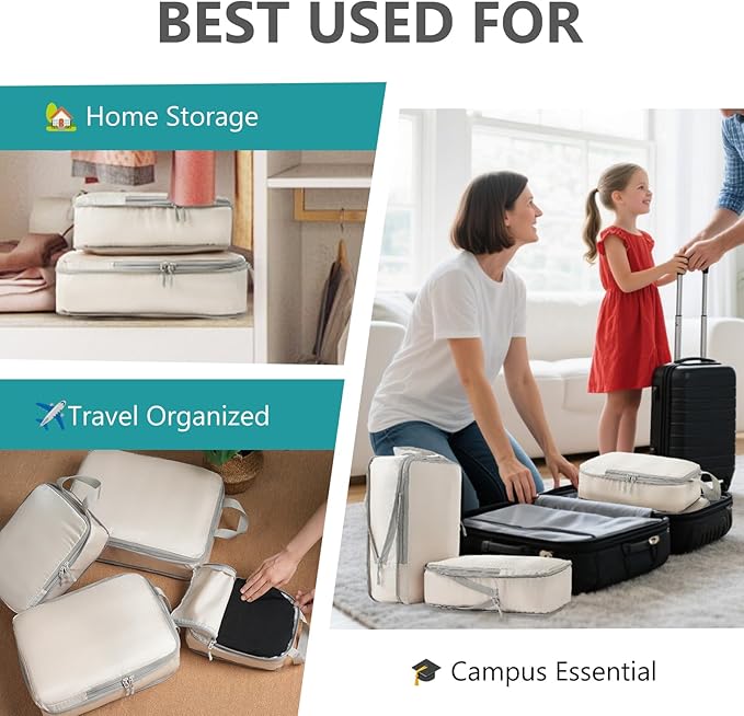 Compression Packing Cubes for Travel, 4 Set Expandable Packing Organizers, Lightweight Luggage Organizer Bags, Travel Essenti