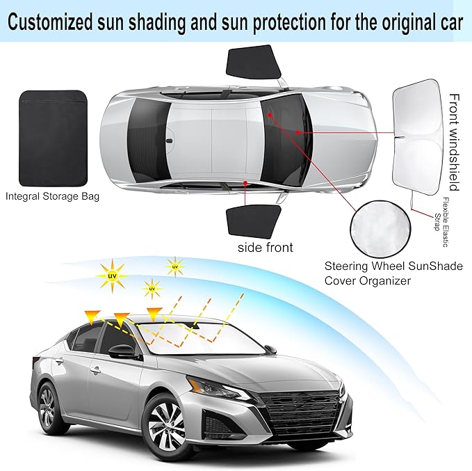 3PCS Car Window Shades Front Windshield Sun Shade Foldable Window Shade Custom Fit for Nissan Altima 2019-2024 Accessories Car Shades for Front Windows Anti-UV Rays Block Heat
