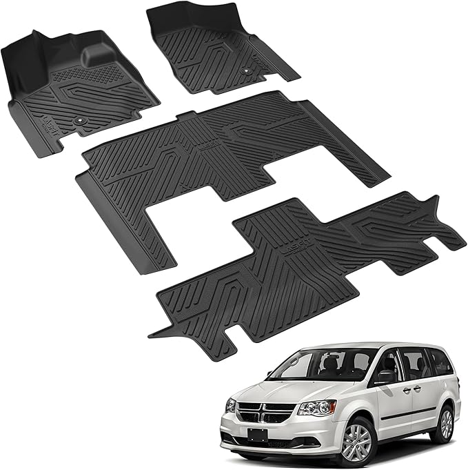 LASFIT Floor Mats Fit for Chrysler Town & Country 2008-2016/Dodge Grand Caravan 2008-2020, All Weather TPE Fit Floor Liner for Chrysler Town & Country & Dodge Grand Caravan 3 Row Car Mats, Black
