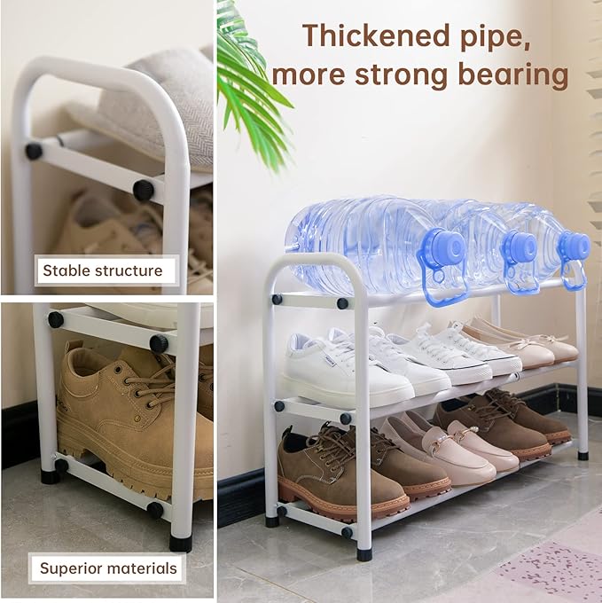 Gonfoam 3-Tier Expandable Shoe Rack,Adjustable Shoe Shelf Storage Organizer Heavy Duty Metal Free Standing Shoe Rack for Entr