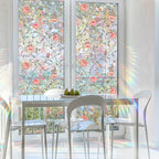 Retro Rose Window Privacy Film,Stained Glass Decals Red Rose Privacy Rainbow Decals Living Room Sun Blocking Decor Removable Static Cling Stickers,16.93x39.37inch