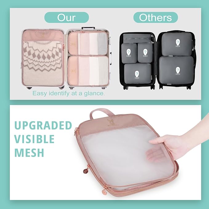 See Through Expandable Compression Packing Cubes, Mesh Travel Packing Cubes for Suitcases, Lightweight Organizers Bag Set for