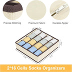 Joyoldelf Sock Drawer Organizer Divider Underwear Organizer 16-cell Fabric Dresser Drawer Organizers Storage Boxes for Socks 