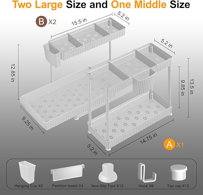 Sevenblue 3 Pack Multi-Purpose Under Sink Organizers and Storage, 2026 L-Shaped Pull Out Cabinet Organizer for Bathroom & Kit