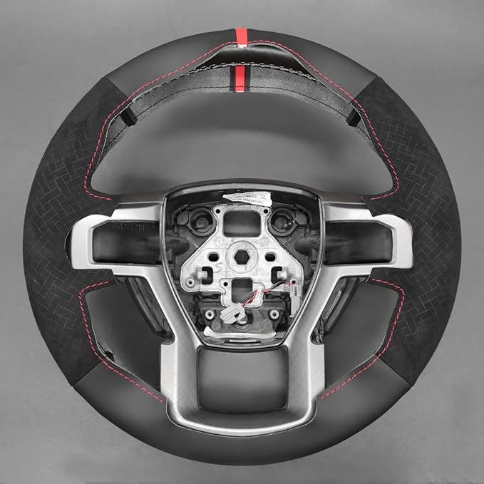 MEWANT Steering Wheel Cover for Ford F150 F250 F350 Expedition 2018 Made of Black Smooth Faux Leather Embossed Athsuede
