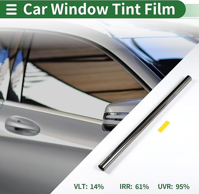 Motoforti Nano Ceramic Car Window Tint Film VLT 14% IRR 61% UVR 95% Chrome Black 14.76 ft x 35.43 Inch Privacy Film 2mil PET 1 Pc