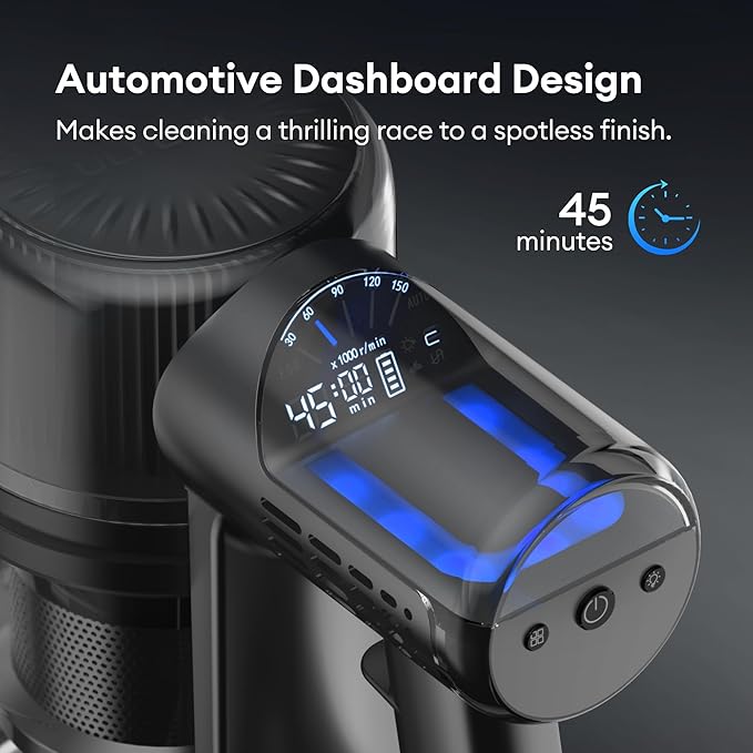 Ultenic Cordless Vacuum Cleaner, 550W 50Kpa Stick Vacuum with Car Dashboard Screen, Tangle-Free Brush for Pet Hair, Max 45min