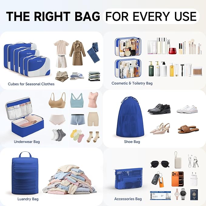 11 Set Packing Cubes for Travel, Gifts for Women Mom Kids, TSA Approved Bags for Makeup, Cosmetic, Toiletry, Suitcase Organiz