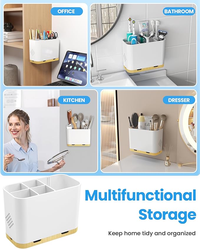 Toothbrush and Toothpaste Holders for Bathrooms Countertop - Detachable 5 Slots Kids Electric Toothbrush Holders Set Wall Mou